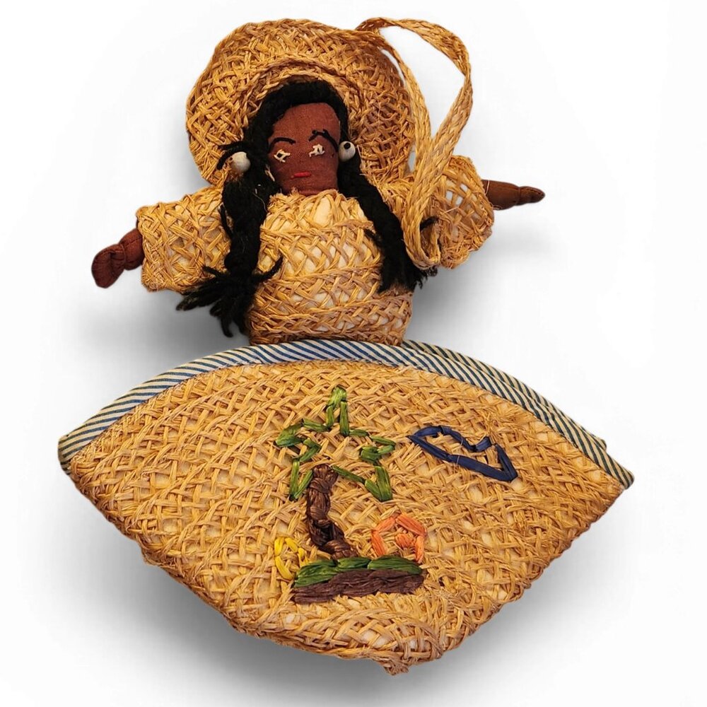 Vtg straw/woven Fiber Doll